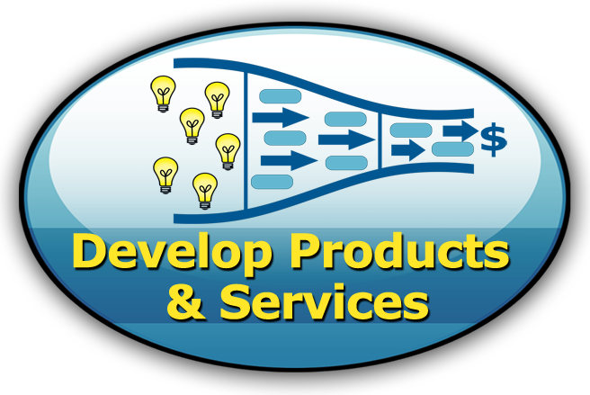 Develop Products & Services - Oval with image of product funnel